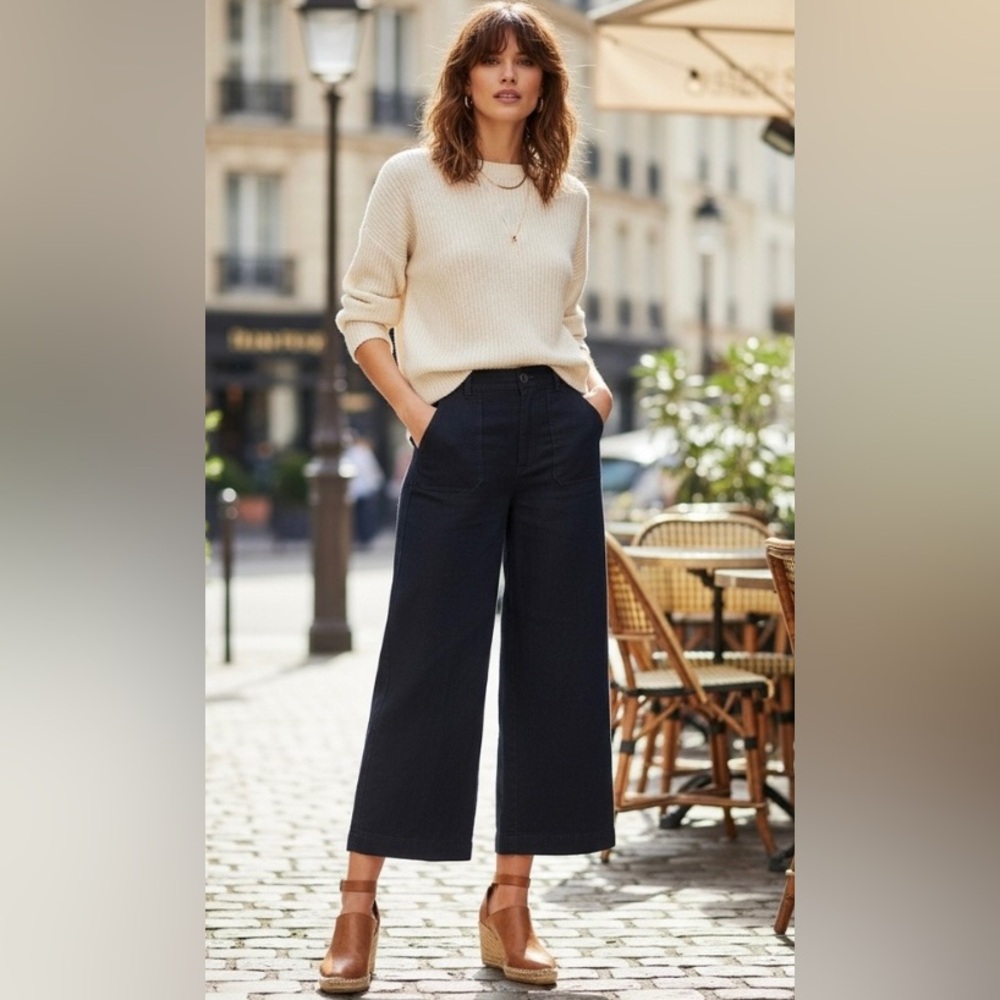 Maeve Anthropologie Colette Cropped Black Wide Leg Trouser Pants
